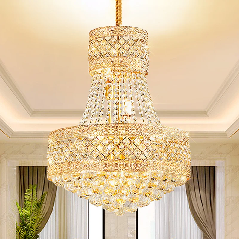 Plafonnier octogonal en cristal à suspendre, lustre contemporain à 3/5 lumières, doré, 12"/15,5" de large Clearhalo