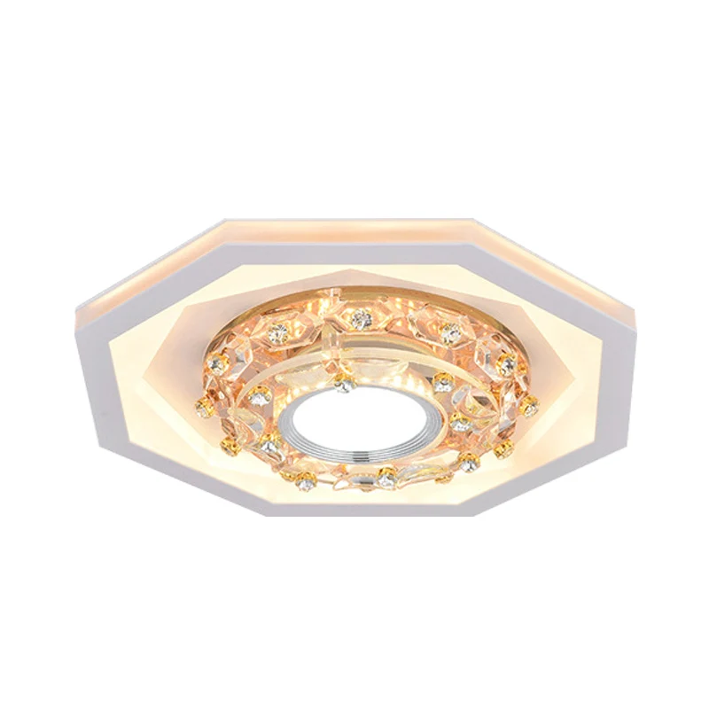 Plafonnier octogonal pour petit foyer, éclairage encastré à LED blanc en acrylique Simple avec cristal inséré Clearhalo