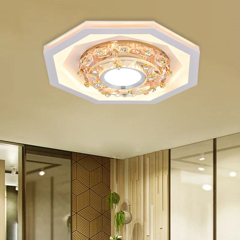 Plafonnier octogonal pour petit foyer, éclairage encastré à LED blanc en acrylique Simple avec cristal inséré Clearhalo