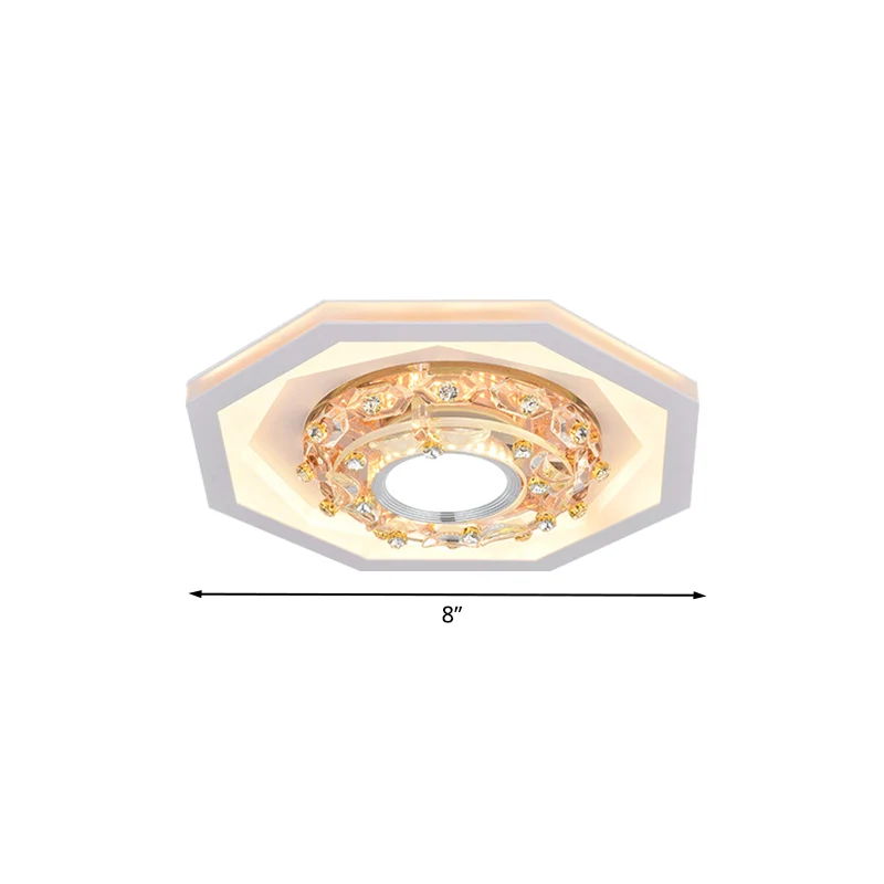 Plafonnier octogonal pour petit foyer, éclairage encastré à LED blanc en acrylique Simple avec cristal inséré Clearhalo