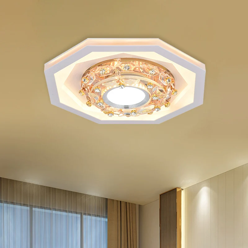 Plafonnier octogonal pour petit foyer, éclairage encastré à LED blanc en acrylique Simple avec cristal inséré Clearhalo