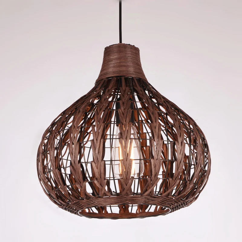 Plafonnier ombragé en rotin de style asiatique, luminaire suspendu à 1 ampoule pour Restaurant Clearhalo