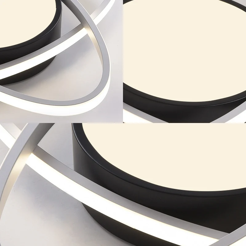 Plafonnier ovale en métal de 20,5"/ 28" de large, plafonnier moderne à LED noir et blanc avec diffuseur givré en lumière b...