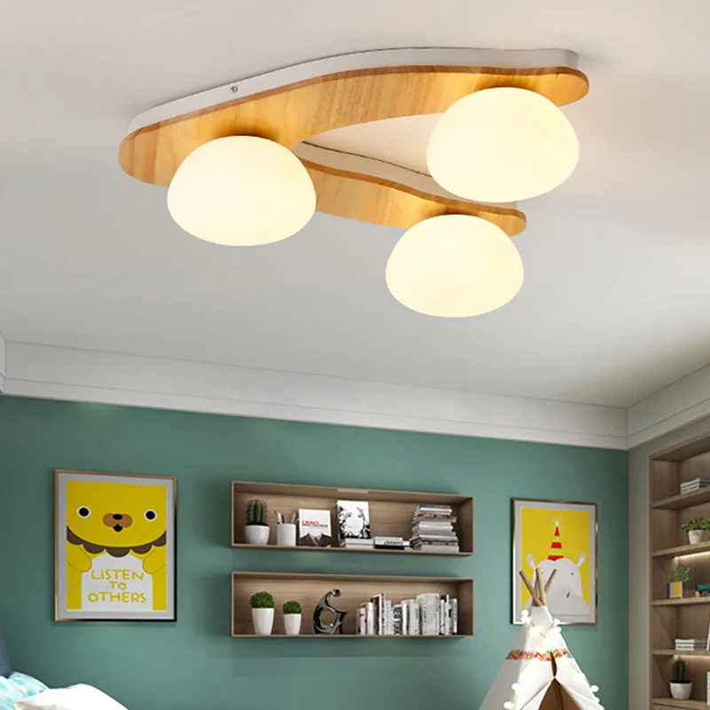 Plafonnier ovale en verre de lait et bois, style nordique élégant, luminaire de plafond pour salle d'étude Clearhalo