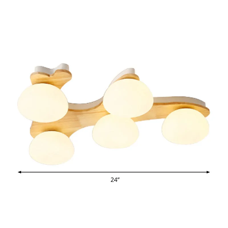 Plafonnier ovale en verre de lait et bois, style nordique élégant, luminaire de plafond pour salle d'étude Clearhalo