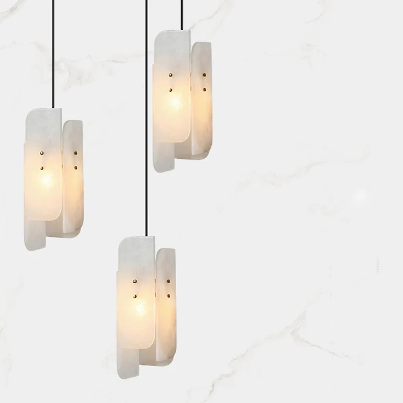 Plafonnier à panneau rectangulaire blanc, luminaire suspendu minimaliste en marbre à 1 lumière, pour Restaurant Clearhalo