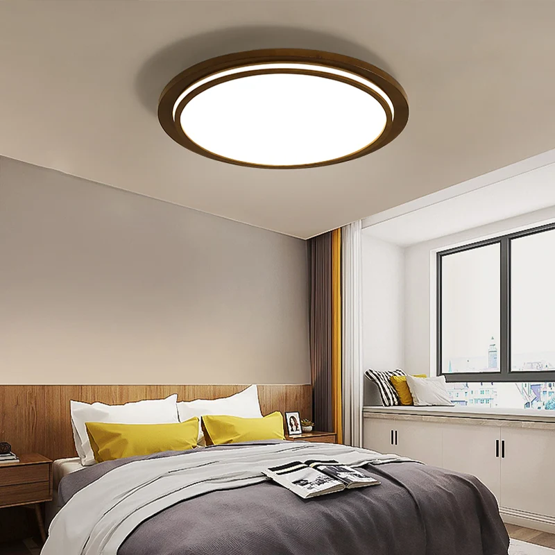 Plafonnier plat marron Modernity 15"/18"/23" Dia LED Luminaire encastré en bois en lumière naturelle Clearhalo
