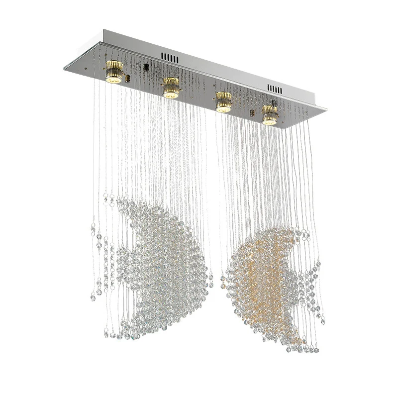 Plafonnier poisson en Nickel modernisme, 4 têtes en cristal, 3w/5w, éclairage proche du plafond pour le salon Clearhalo