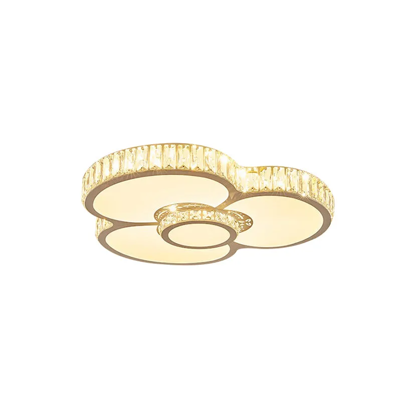 Plafonnier à pétales blancs, prisme en cristal biseauté Simple, LED, montage encastré pour chambre à coucher Clearhalo