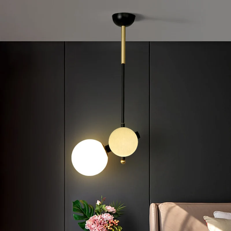 Plafonnier pétillant moderniste en verre opale, pendule à 1 tête pour chambre à coucher, noir et or, gauche/droite Clearhalo