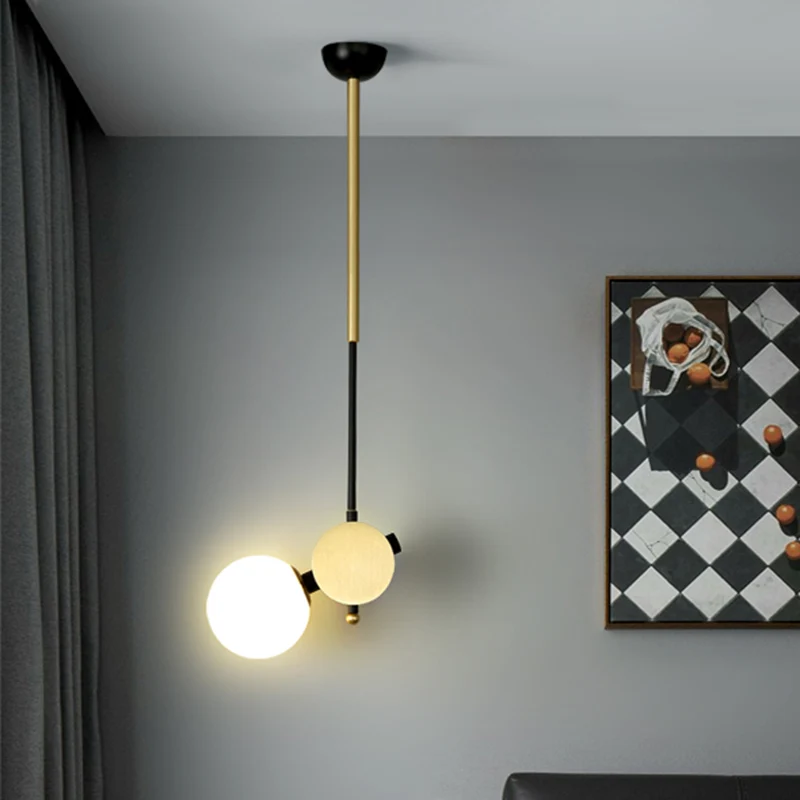 Plafonnier pétillant moderniste en verre opale, pendule à 1 tête pour chambre à coucher, noir et or, gauche/droite Clearhalo