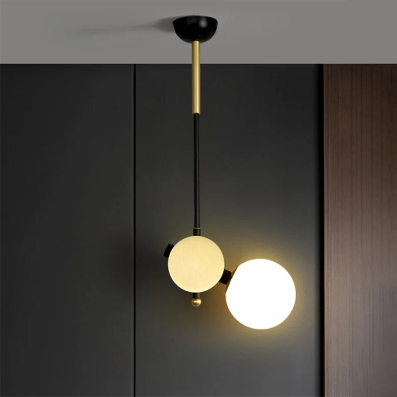 Plafonnier pétillant moderniste en verre opale, pendule à 1 tête pour chambre à coucher, noir et or, gauche/droite Clearhalo