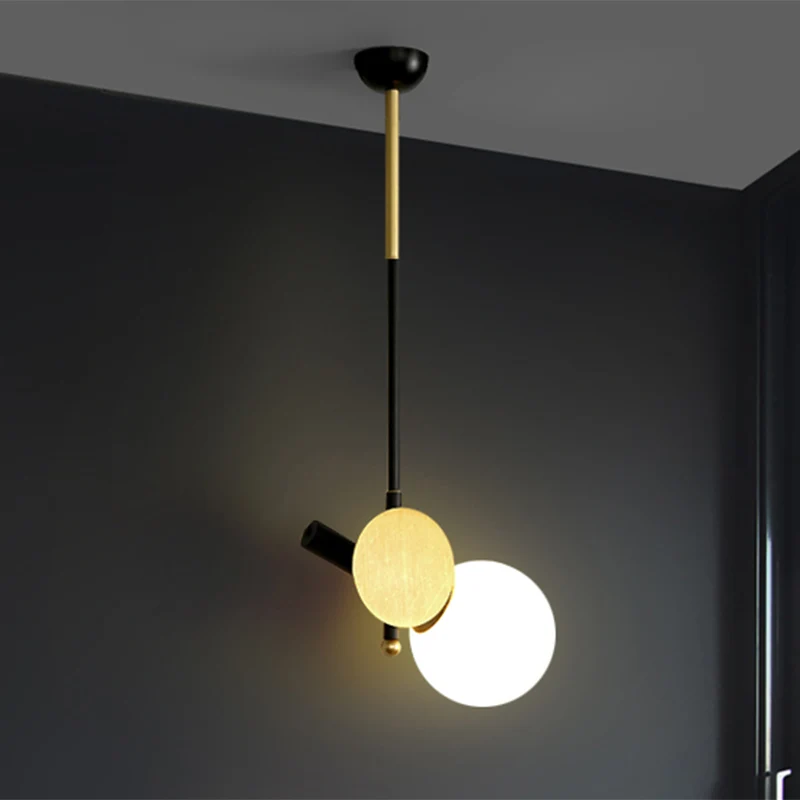 Plafonnier pétillant moderniste en verre opale, pendule à 1 tête pour chambre à coucher, noir et or, gauche/droite Clearhalo