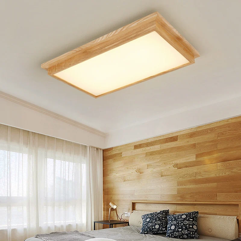 Plafonnier rectangulaire en bois de frêne pour salon, éclairage LED minimaliste à encastrer Clearhalo