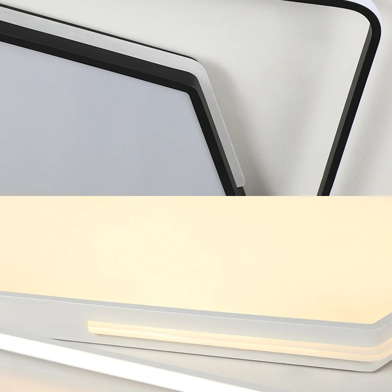 Plafonnier rectangulaire contemporain en métal pour salon, luminaire encastré à LED noir/blanc, lumière chaude/blanche/3 c...