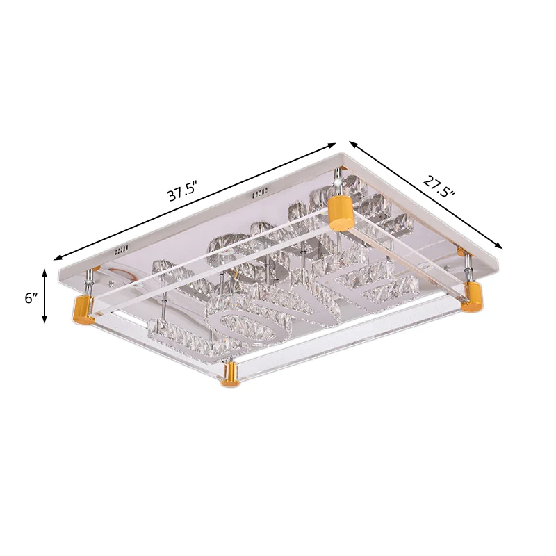 Plafonnier rectangulaire en cristal avec motif d'amour, plafonnier LED de style contemporain en transparent Clearhalo