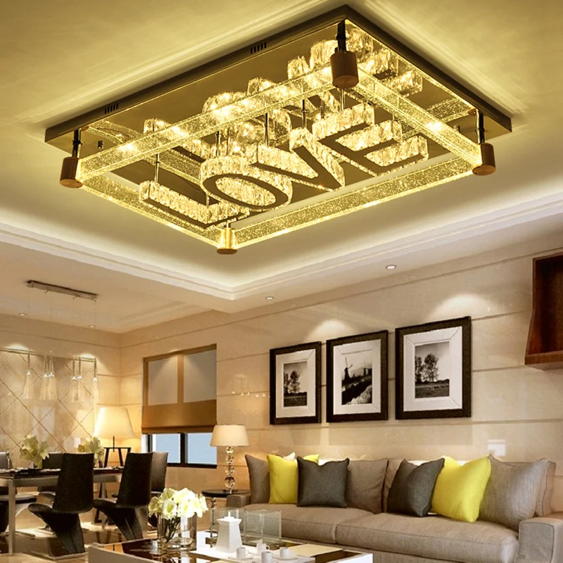 Plafonnier rectangulaire en cristal avec motif d'amour, plafonnier LED de style contemporain en transparent Clearhalo