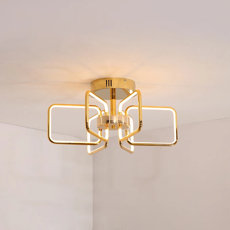 Plafonnier rectangulaire doré de 23.5/31.5 pouces, éclairage semi-monté en acrylique LED moderniste pour chambre à coucher...