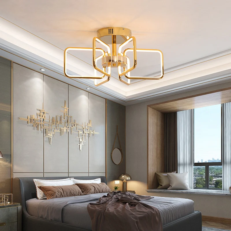 Plafonnier rectangulaire doré de 23.5/31.5 pouces, éclairage semi-monté en acrylique LED moderniste pour chambre à coucher...