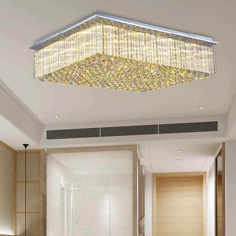 Plafonnier rectangulaire large de 31.5 "/ 37.5" à LED en cristal de Style moderne, luminaire de plafond transparent pour c...