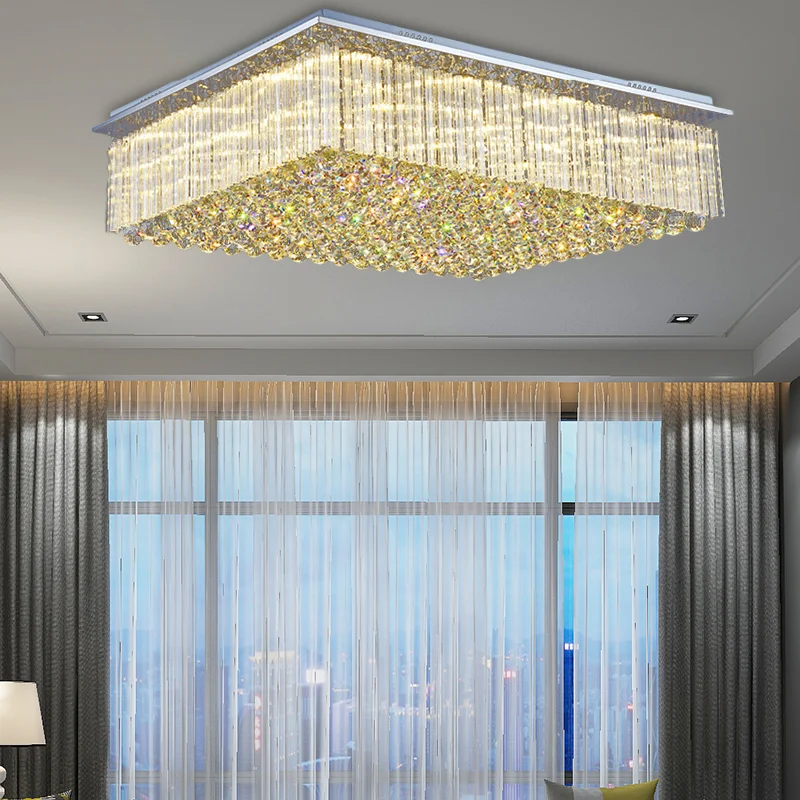Plafonnier rectangulaire large de 31.5 "/ 37.5" à LED en cristal de Style moderne, luminaire de plafond transparent pour c...