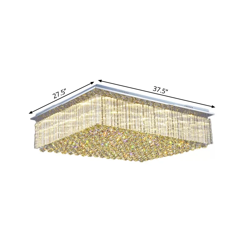 Plafonnier rectangulaire large de 31.5 "/ 37.5" à LED en cristal de Style moderne, luminaire de plafond transparent pour c...