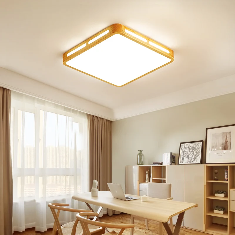 Plafonnier rectangulaire moderniste en bois Beige, lampe LED encastrée pour chambre à coucher, 12 "/18"/21 "/25.5" de larg...