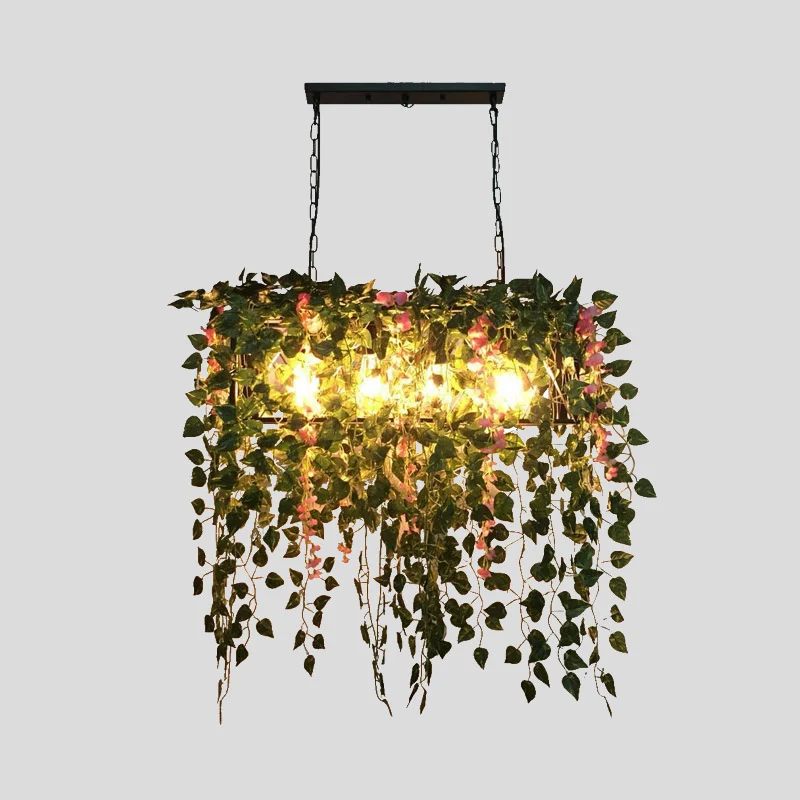 Plafonnier rectangulaire en métal rétro avec 4 têtes, luminaire décoratif d'intérieur, idéal pour un Restaurant ou une île...