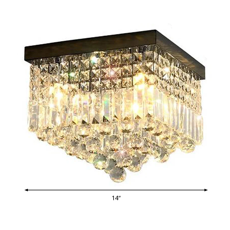 Plafonnier rectangulaire pour couloir, cristal à facettes, 2/4 têtes, plafonnier contemporain en noir/blanc Clearhalo