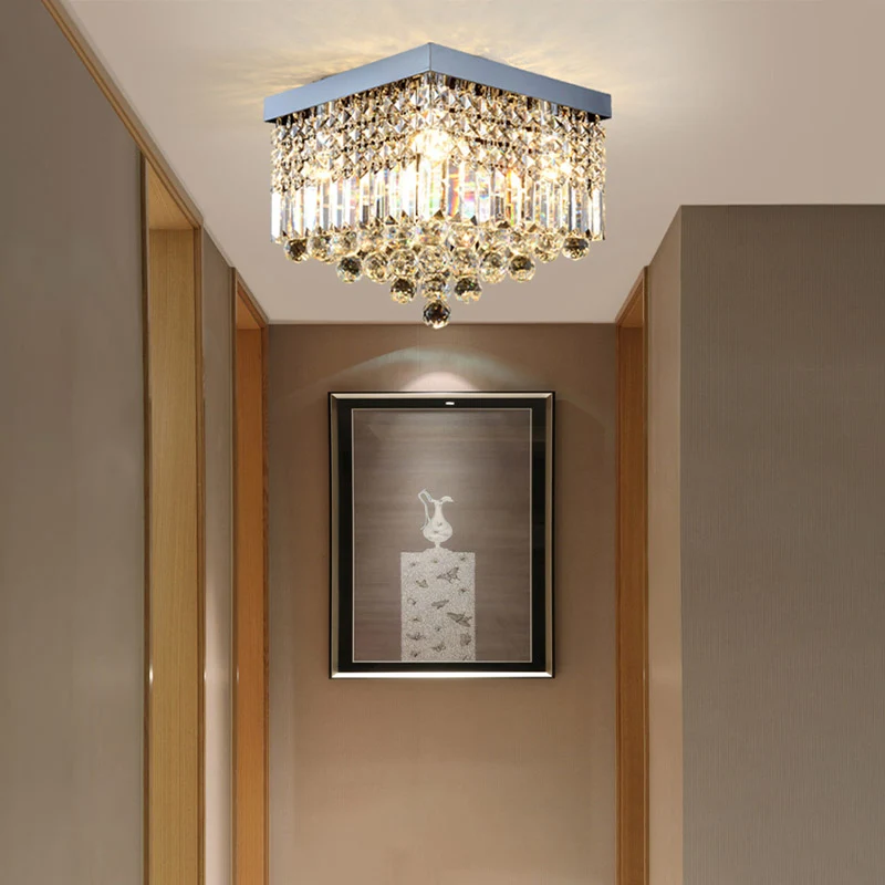 Plafonnier rectangulaire pour couloir, cristal à facettes, 2/4 têtes, plafonnier contemporain en noir/blanc Clearhalo
