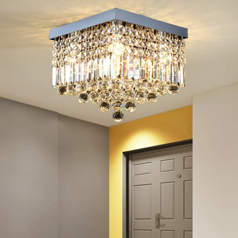 Plafonnier rectangulaire pour couloir, cristal à facettes, 2/4 têtes, plafonnier contemporain en noir/blanc Clearhalo