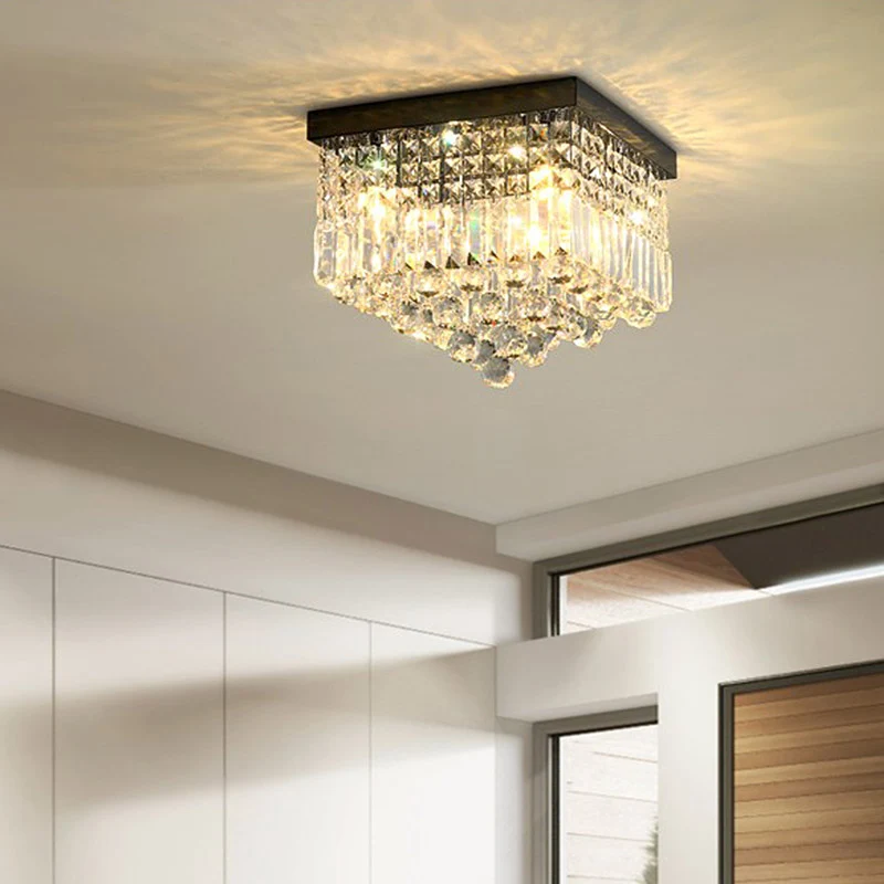 Plafonnier rectangulaire pour couloir, cristal à facettes, 2/4 têtes, plafonnier contemporain en noir/blanc Clearhalo