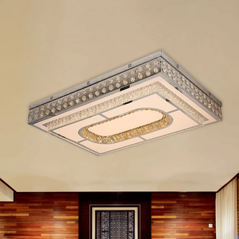 Plafonnier rectangulaire pour salon, finition moderne en cristal chromé, montage encastré à LED avec conception de découpe...