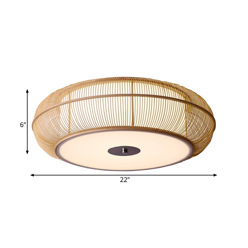 Plafonnier rond à abat-jour en bambou, Style asiatique, 3/4 lumières, luminaire de plafond noir/bois pour chambre à couche...