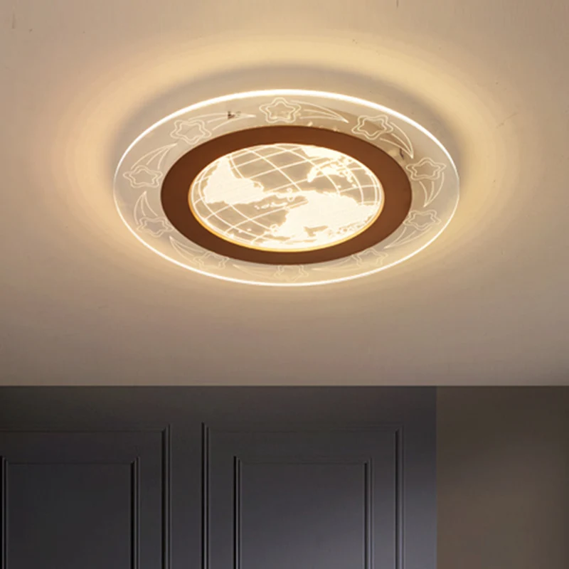 Plafonnier rond en acrylique LED nordique, éclairage encastré clair avec motif de fleur et de Globe, lumière chaude/blanch...