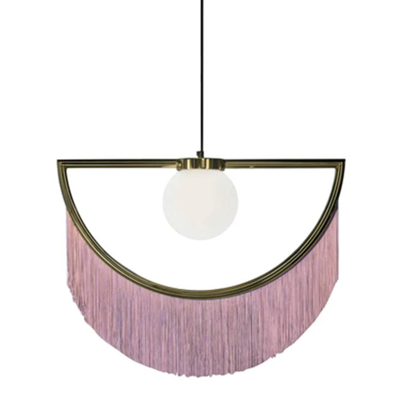 Plafonnier rond en acrylique de style nordique, luminaire suspendu à une ampoule pour salon, décor à franges en rose Clear...