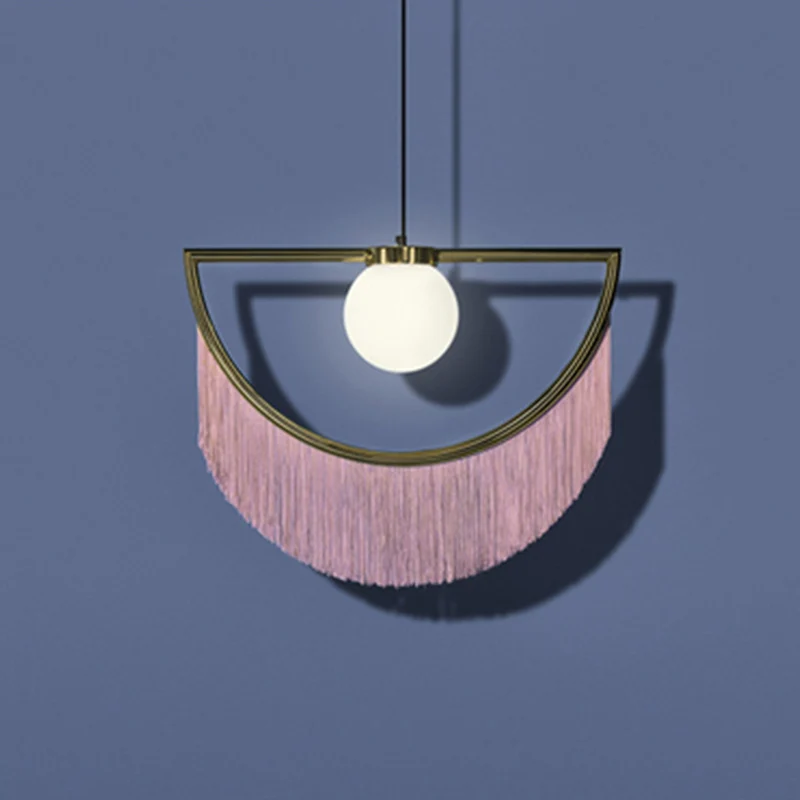 Plafonnier rond en acrylique de style nordique, luminaire suspendu à une ampoule pour salon, décor à franges en rose Clear...