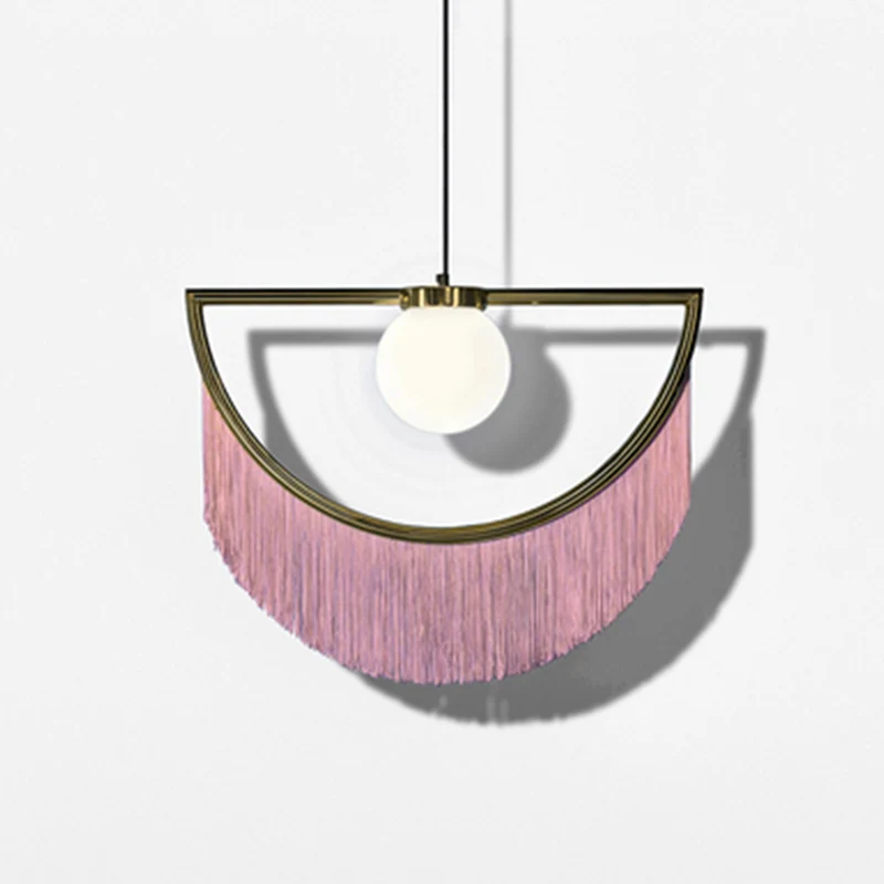 Plafonnier rond en acrylique de style nordique, luminaire suspendu à une ampoule pour salon, décor à franges en rose Clear...