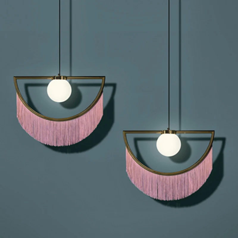 Plafonnier rond en acrylique de style nordique, luminaire suspendu à une ampoule pour salon, décor à franges en rose Clear...