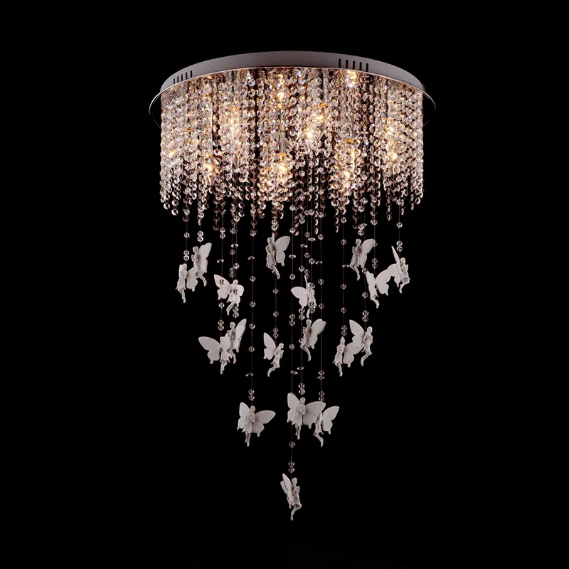Plafonnier rond argenté 16/19,5/23,5 pouces W, moderniste, 5/8/10 lumières, cascade de verre, ombré en cristal, éclairage...