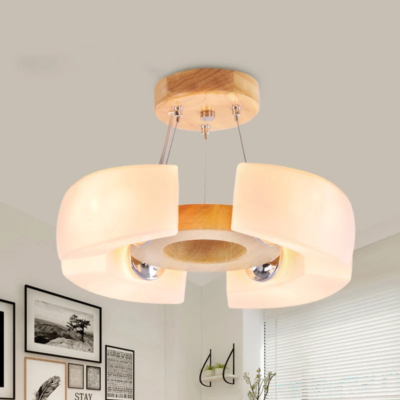 Plafonnier rond en bois à 4/6 lumières, luminaire moderne et unique, chaud/blanc Clearhalo