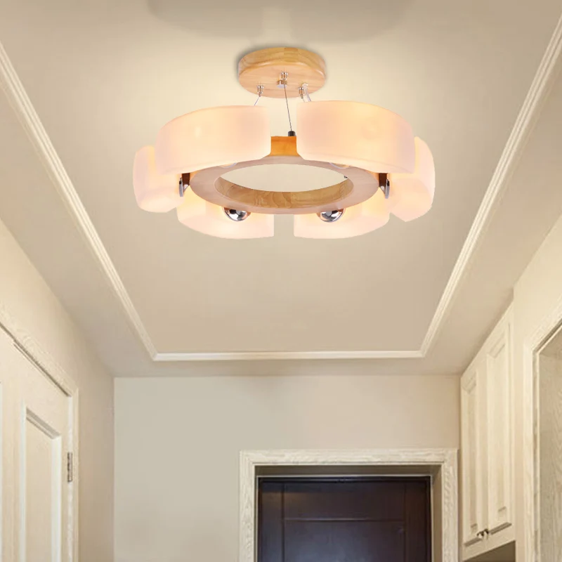 Plafonnier rond en bois à 4/6 lumières, luminaire moderne et unique, chaud/blanc Clearhalo