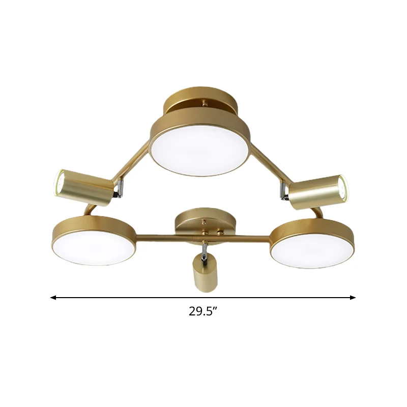 Plafonnier rond contemporain semi-encastré en métal à 6 têtes en or pour chambre à coucher Clearhalo