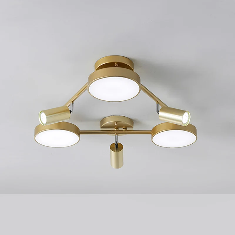 Plafonnier rond contemporain semi-encastré en métal à 6 têtes en or pour chambre à coucher Clearhalo