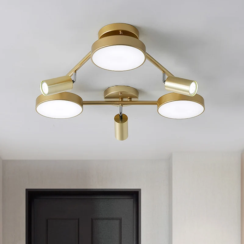 Plafonnier rond contemporain semi-encastré en métal à 6 têtes en or pour chambre à coucher Clearhalo