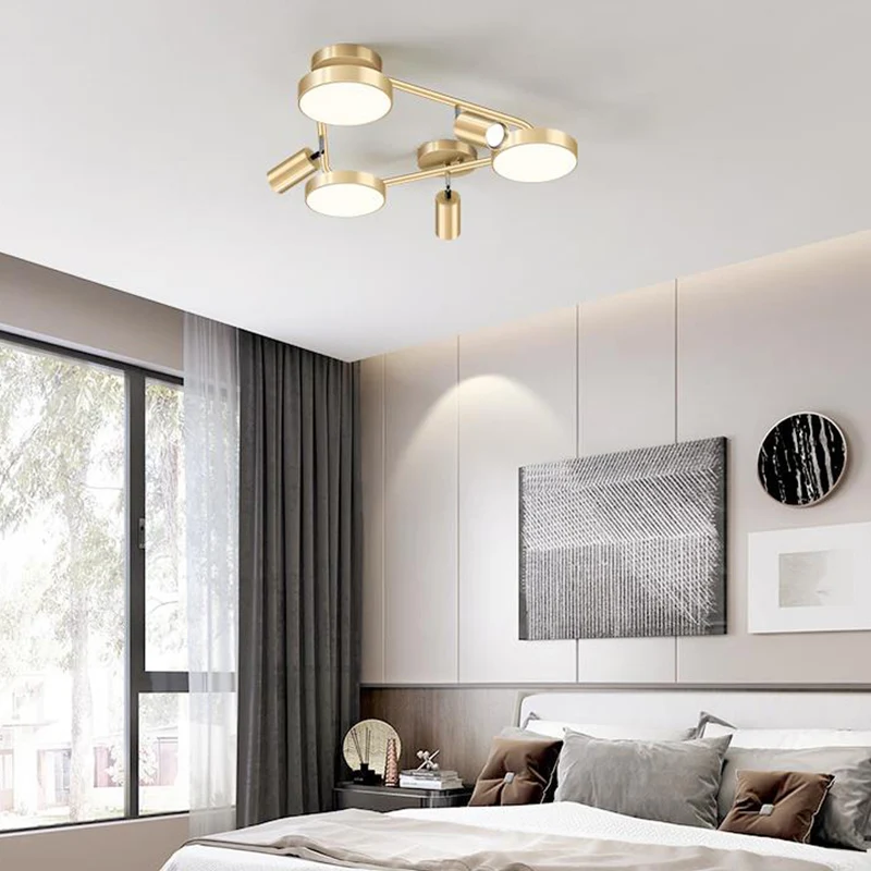 Plafonnier rond contemporain semi-encastré en métal à 6 têtes en or pour chambre à coucher Clearhalo