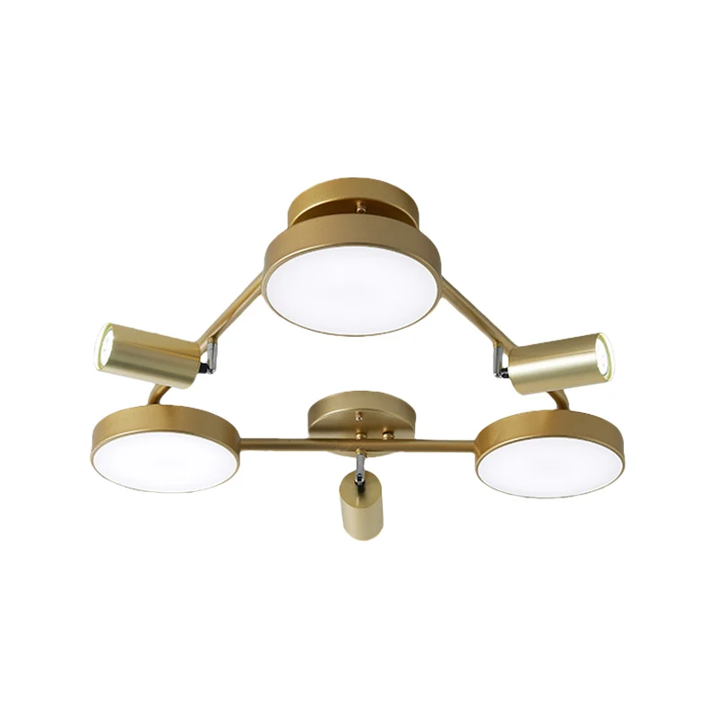 Plafonnier rond contemporain semi-encastré en métal à 6 têtes en or pour chambre à coucher Clearhalo