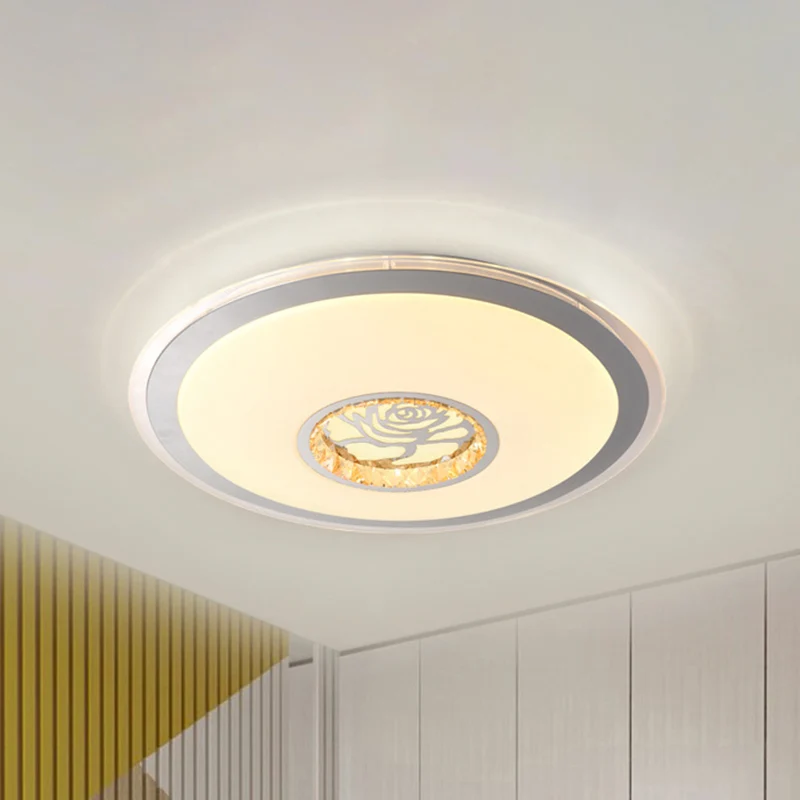 Plafonnier rond convexe à encastrer, éclairage d'intérieur minimaliste à LED en cristal clair en blanc avec motif rose Cle...