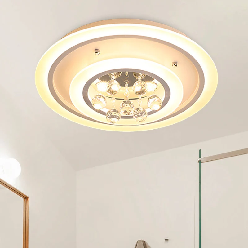 Plafonnier rond encastrable avec boule de cristal moderne et plafonnier LED en acrylique blanc avec lumière blanche/téléco...