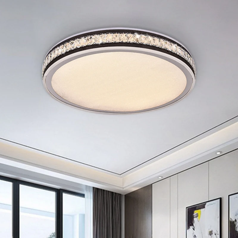 Plafonnier rond à finition noire, plafonnier LED minimal en cristal Clearhalo